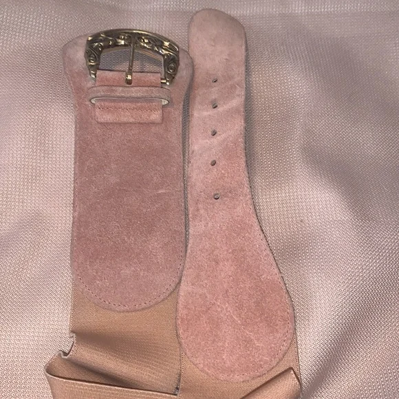 Access. Small Genuine Leather & Stretch Mauve Brass Tone Buckle Belt - Picture 11 of 11